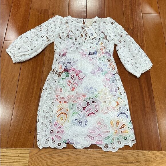 NWT Johnny Was Lisette Lace White Lace Mini Dress with Multicolor Lining size XS - Picture 5 of 12